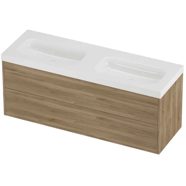Proline Haga Badmeubelset Polystone Mezza Dubbel 140x46x58 cm Glans Wit Cider Oak Eiken