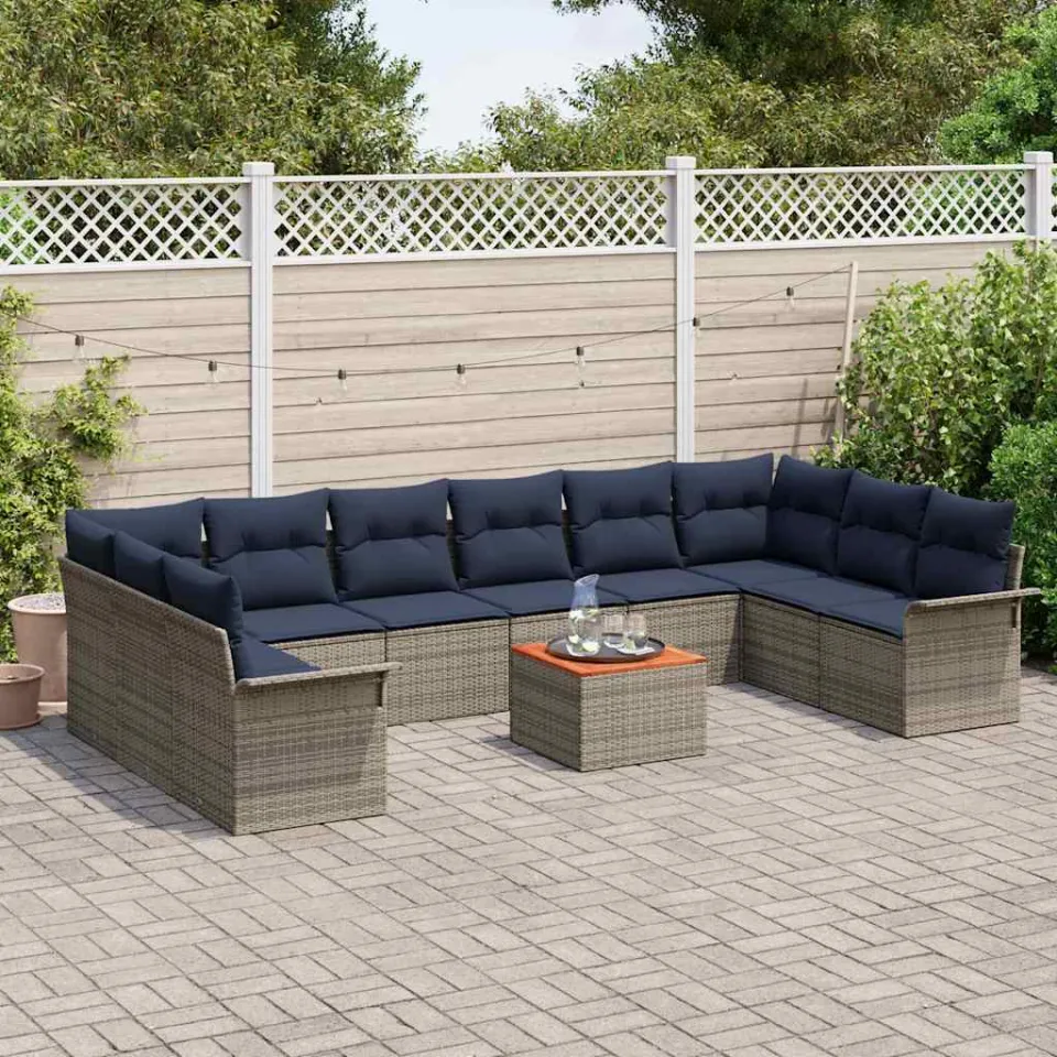 vidaXL Tuinbankenset 11 st Grijs poly rattan, foto 3
