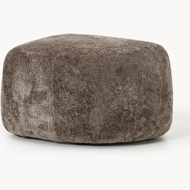 Westwing Collection Ovale teddy bouclé ottoman Wolke Taupe