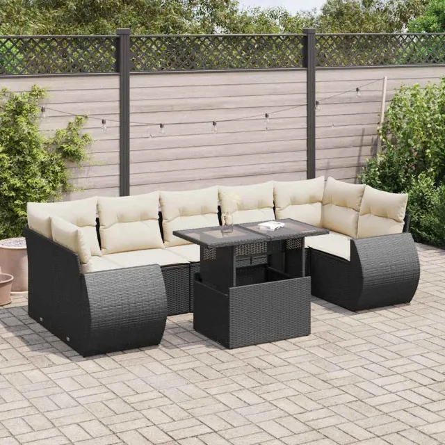 vidaXL 8-delige Loungeset met kussens poly rattan zwart, foto 2