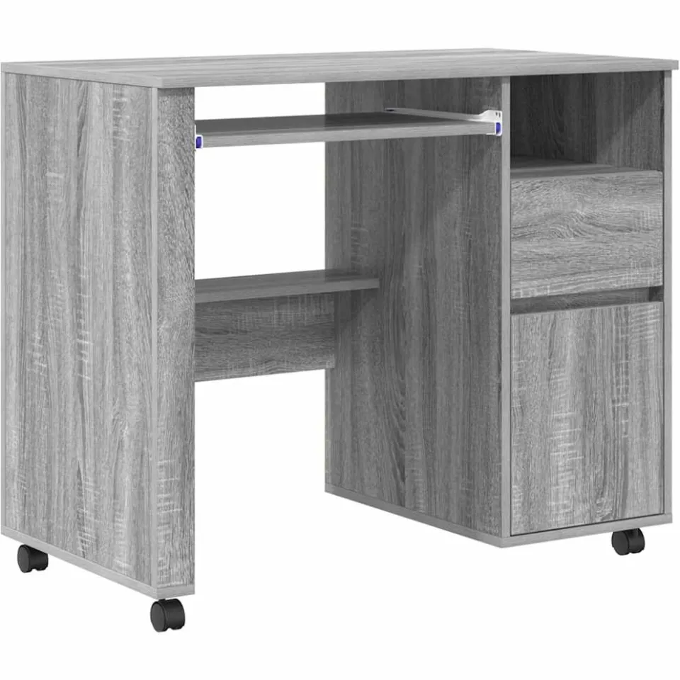vidaXL Bureau met Wielen Grijs Sonoma 91 x 50 x 77 cm Bewerkt hout, foto 3