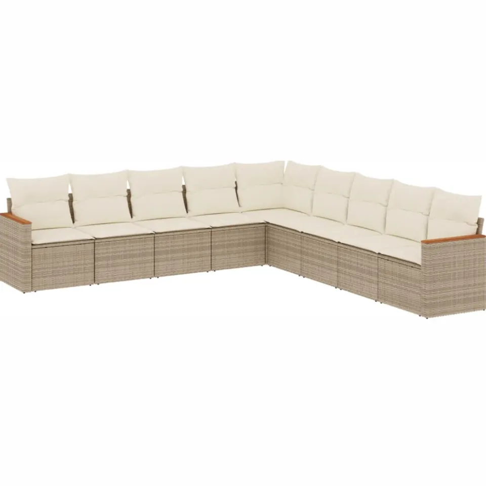 vidaXL 9-delige Loungeset met kussens poly rattan beige, foto 3