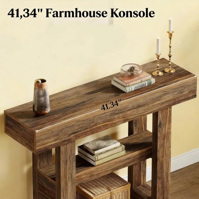 COVREO Sidetable 105 x 30 x 80 cm bruin, MDF, landelijk met 2 niveaus Brown