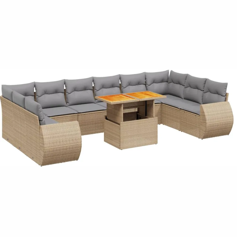 vidaXL 11-delige Tuinset met kussens poly rattan beige, foto 3