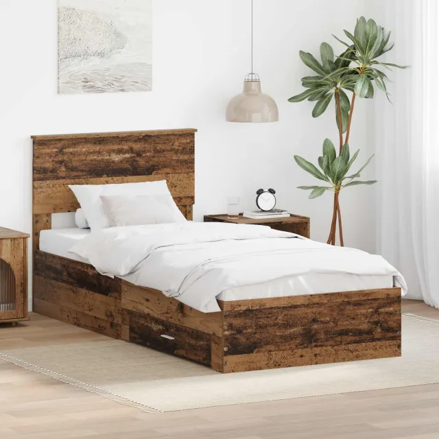 vidaXL Bedframe met lade met opslag Oudhout 90 x 190 cm Bewerkt hout Bruin