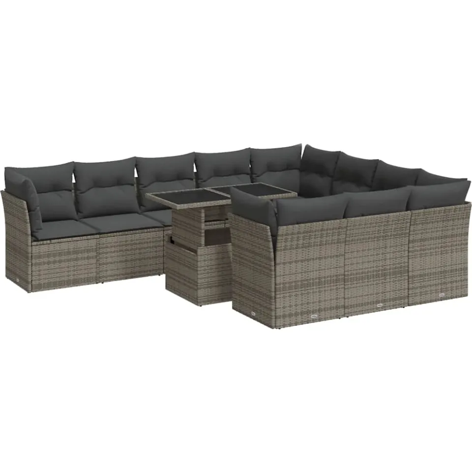 vidaXL 11-delige Loungeset met kussens poly rattan grijs, foto 3