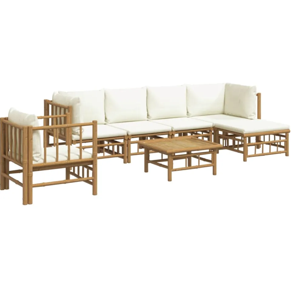 vidaXL 7-delige Loungeset met kussens bamboe crèmewit Bruin