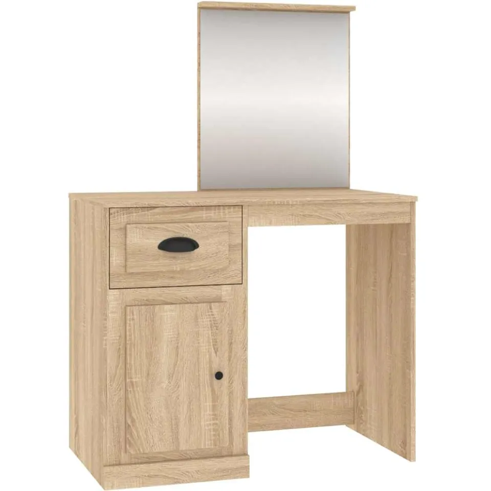 vidaXL Kaptafel met spiegel 90x50x132,5 cm bewerkt hout sonoma eiken Bruin