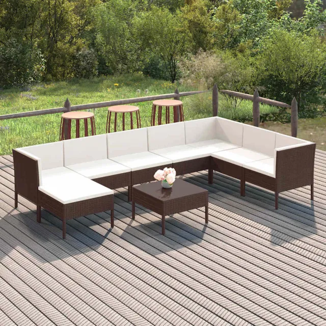 vidaXL 9-delige Loungeset met kussens poly rattan bruin, foto 2