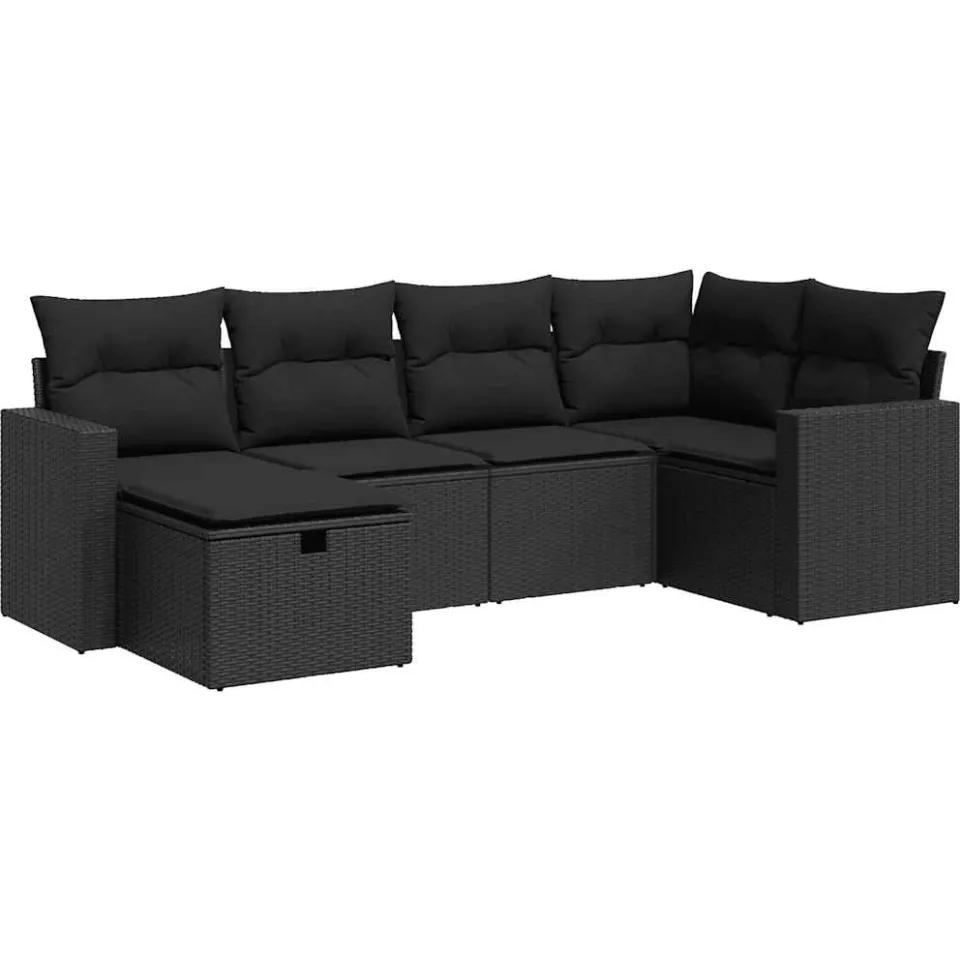 vidaXL 6-delige Loungeset met kussens poly rattan zwart, foto 3