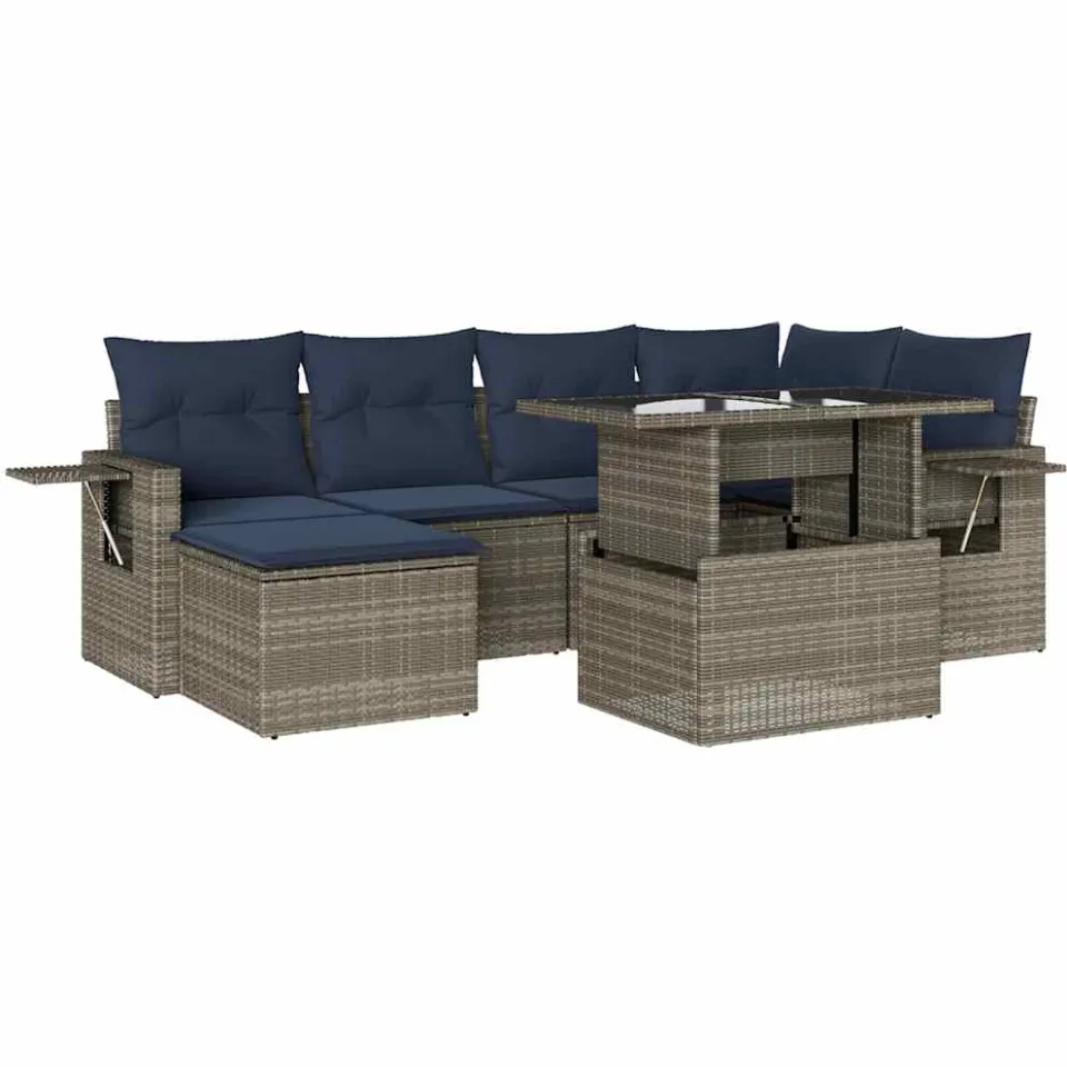 vidaXL 7-delige tuinbankset met kussens, grijs polyrotan, foto 3