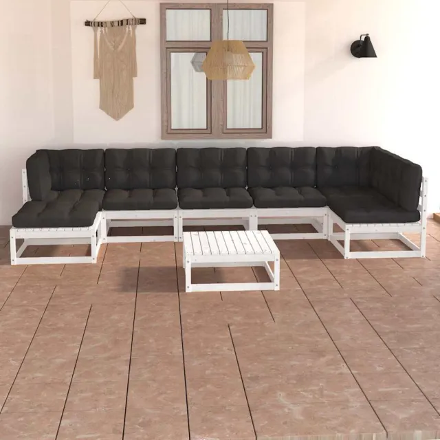 vidaXL 8-delige Loungeset met kussens massief grenenhout Wit