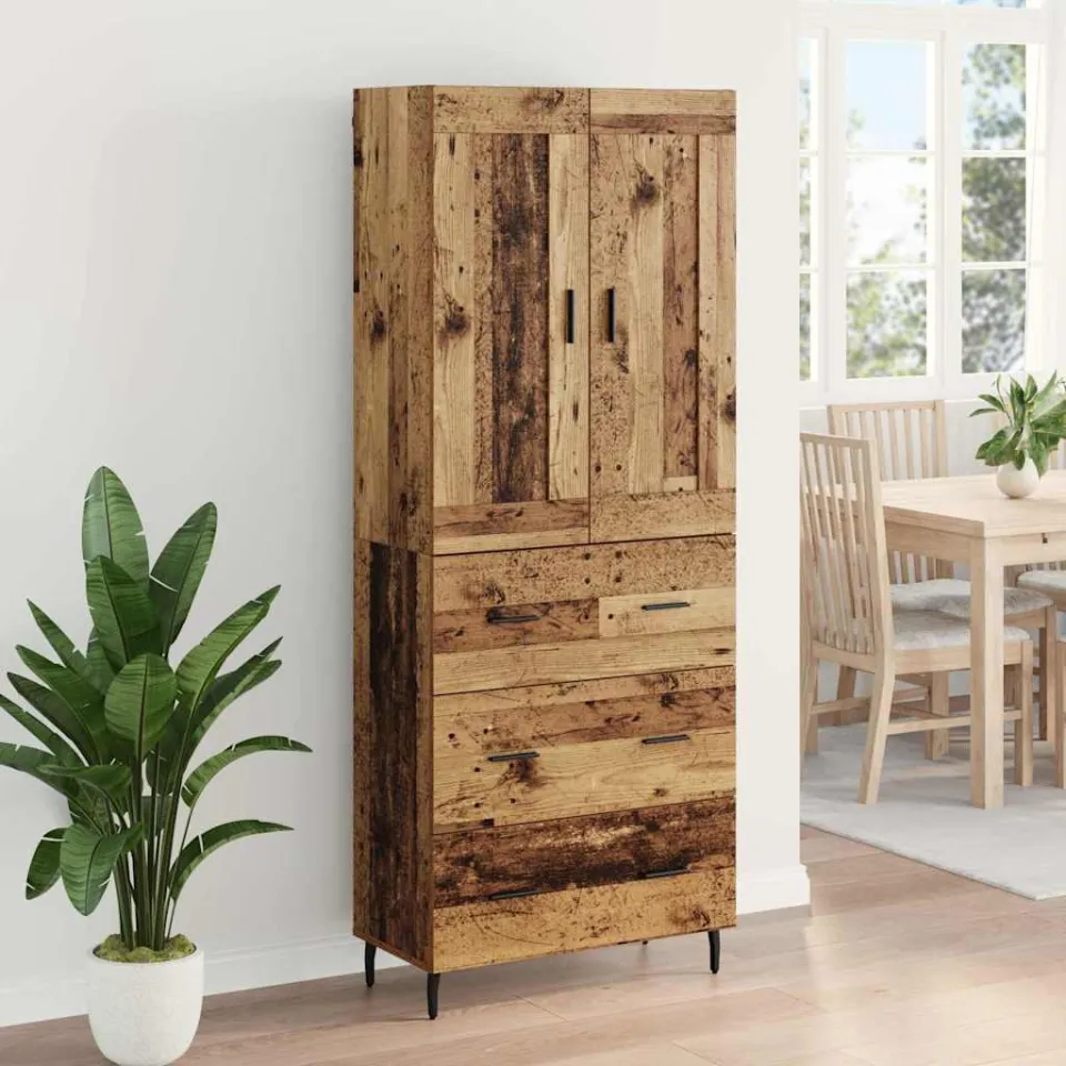 vidaXL Hoge kast 2 st Oudhout 69,5 x 34 x 180 cm Bewerkt hout bruin, foto 4