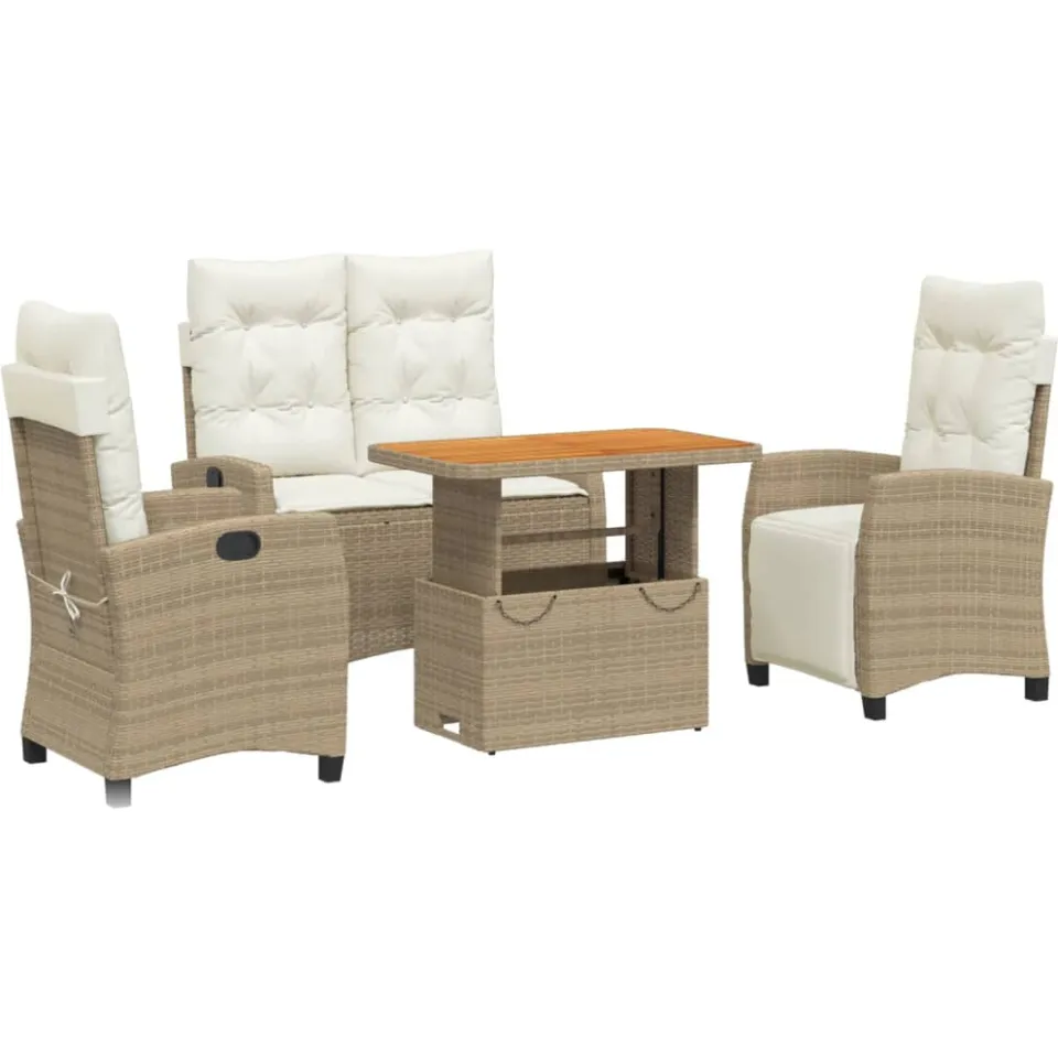 vidaXL 4-delige Tuinset met kussens poly rattan beige, foto 3