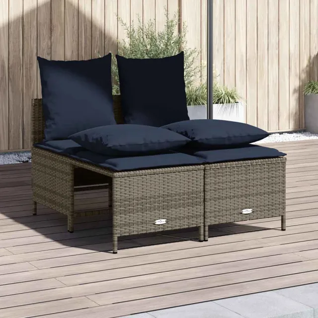 vidaXL 4-delige tuinbankset met kussens, grijs polyrotan, foto 2
