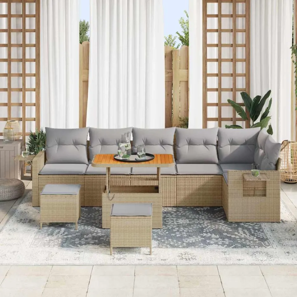 vidaXL Tuinbankenset 11 st Beige en Licht Grijs poly rattan, foto 3