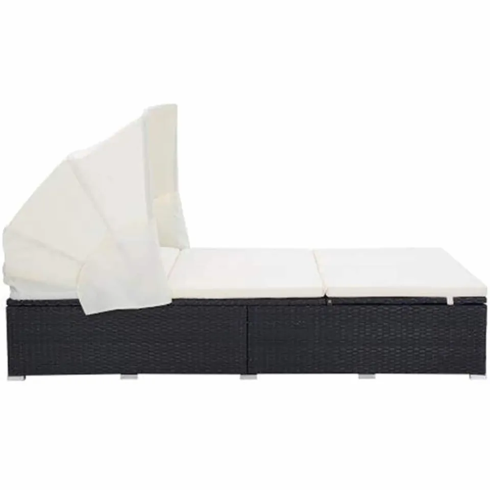 vidaXL Ligbed met kussen 2-persoons poly rattan zwart, foto 4