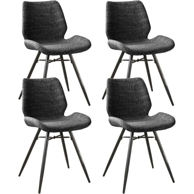 Dimehouse Set van 4 Eetkamerstoelen Beau Antraciet Chenille Stof - Zonder Armleuningen - Chenille - Modern