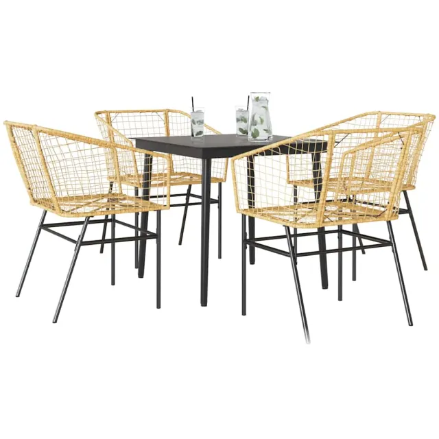 vidaXL 5-delige Tuinset poly rattan glas bruin