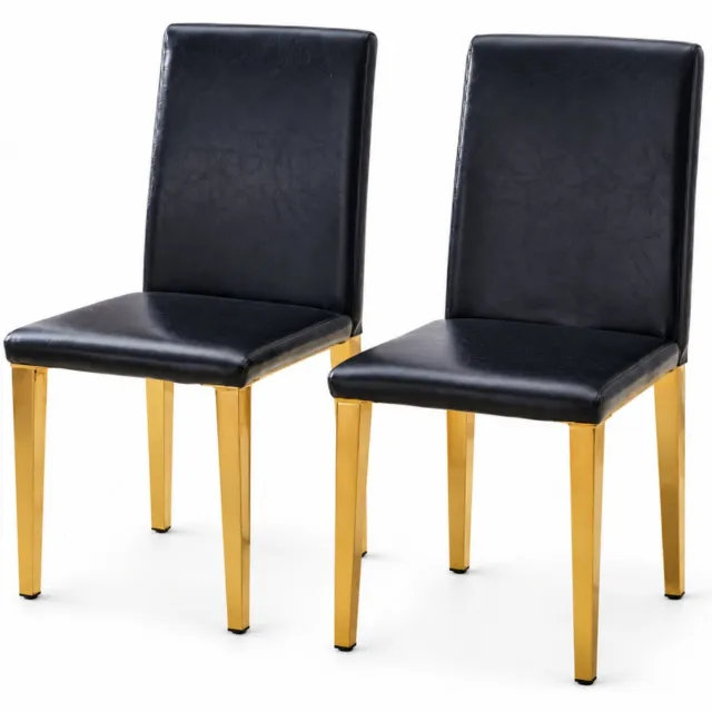 City long dragon LONG DRAGON - Eetkamerstoelen - Set van 2 - Zwart + Goud - Kunstleer