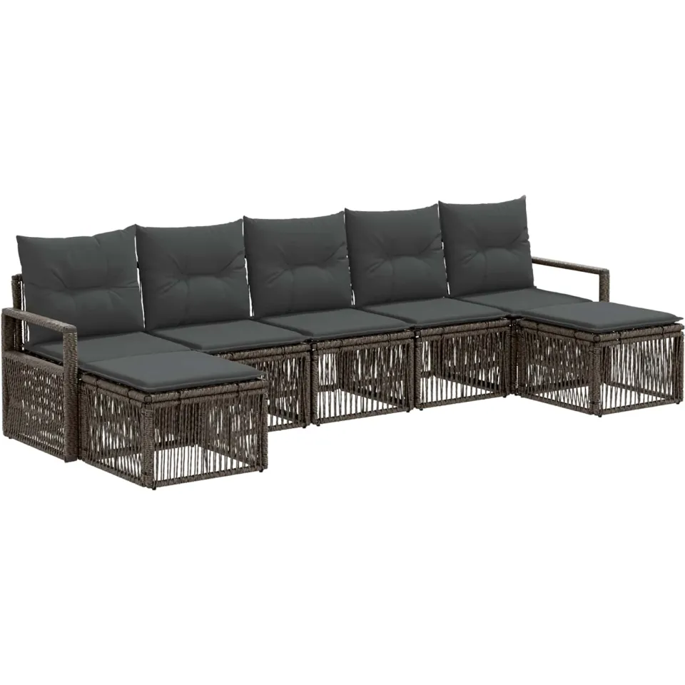 vidaXL Tuinbankenset 7 st 7-zits Grijs poly rattan, foto 3