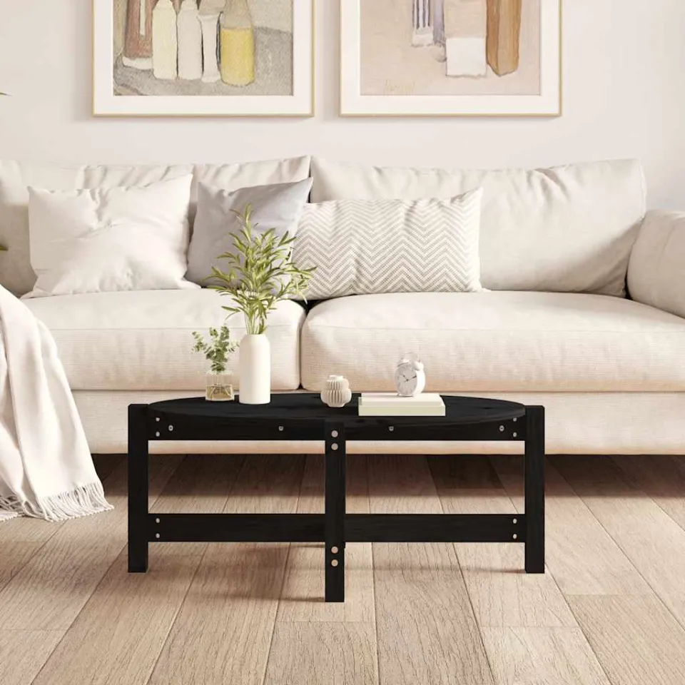 vidaXL Salontafel 87x48x35 cm massief grenenhout zwart, foto 3