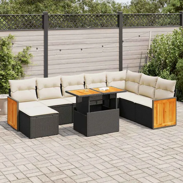 vidaXL 9-delige Loungeset met kussens poly rattan acacia zwart, foto 2