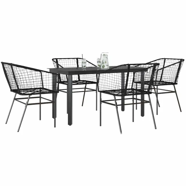 vidaXL 5-delige Tuinset poly rattan glas zwart