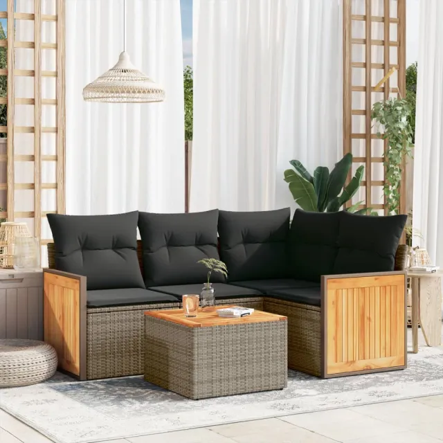 vidaXL 5-delige Loungeset met kussens poly rattan grijs, foto 2