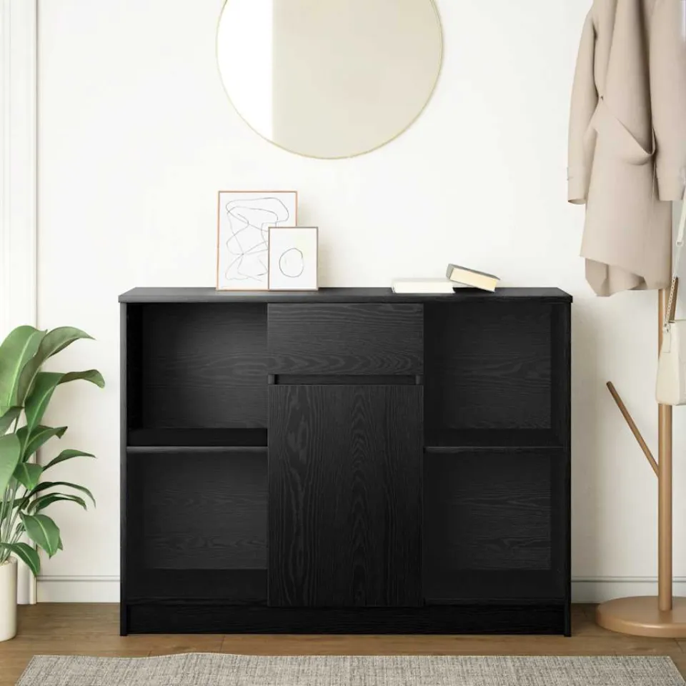 vidaXL Dressoir met lade 101x35x76 cm spaanplaat zwart eikenkleurig, foto 2