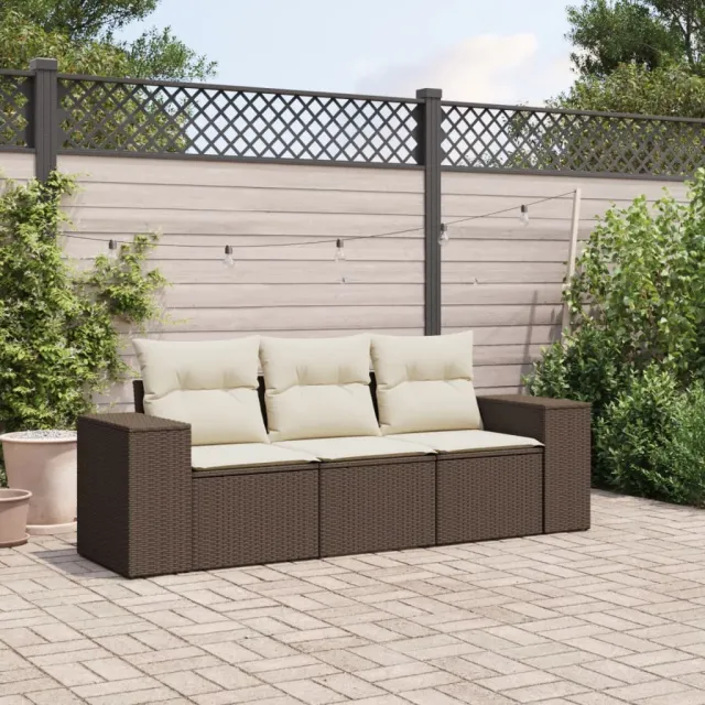 vidaXL 3-delige Loungeset met kussens poly rattan bruin, foto 2
