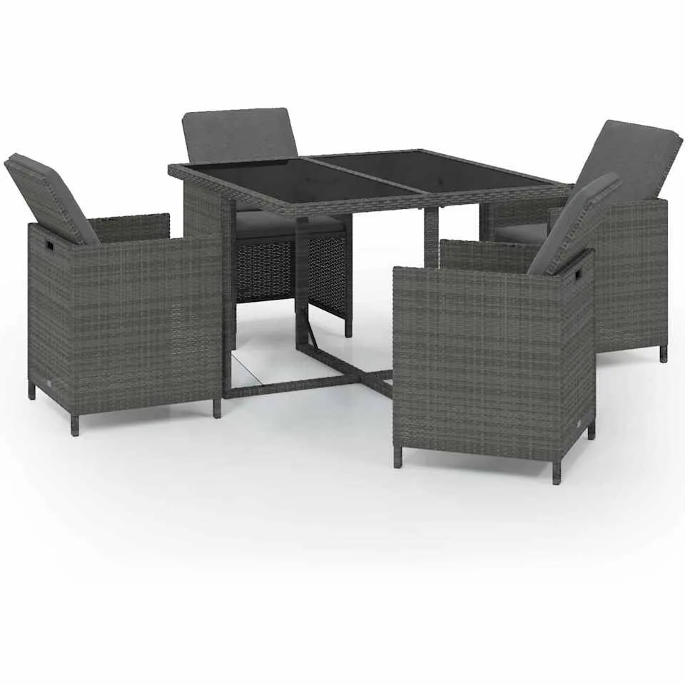 vidaXL 5-delige Tuinset met kussens poly rattan grijs, foto 3