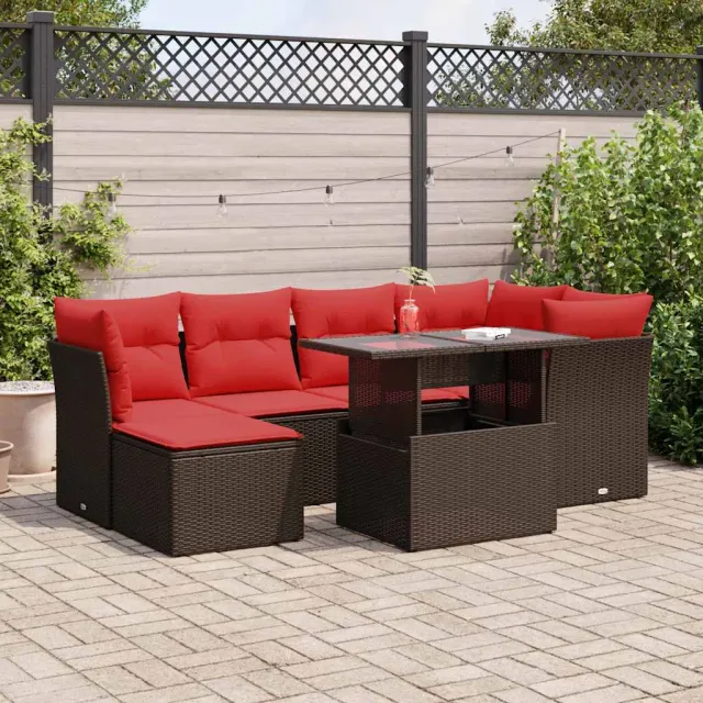 vidaXL 7-delige Loungeset met kussens poly rattan acacia bruin, foto 2