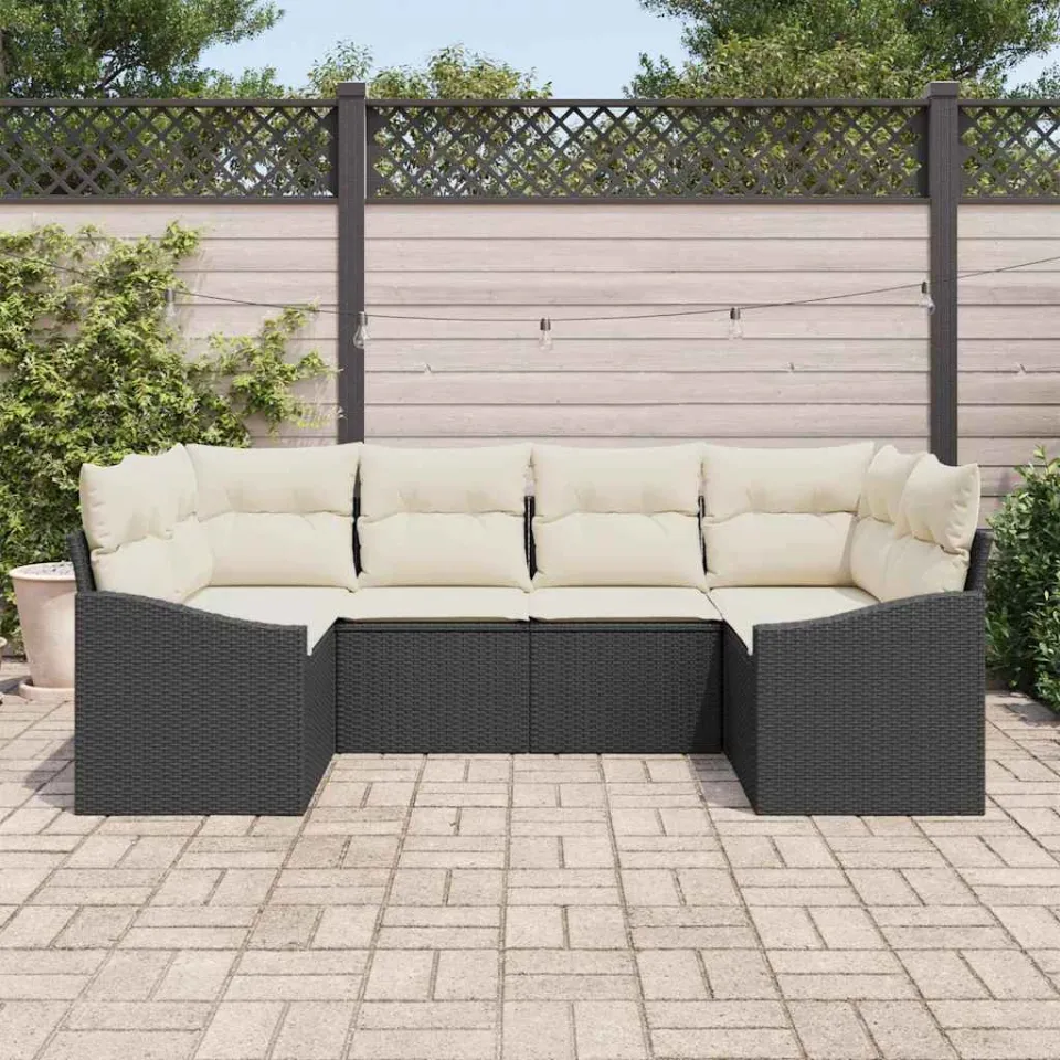 vidaXL Tuinbankenset 6 st Zwart en Crème poly rattan