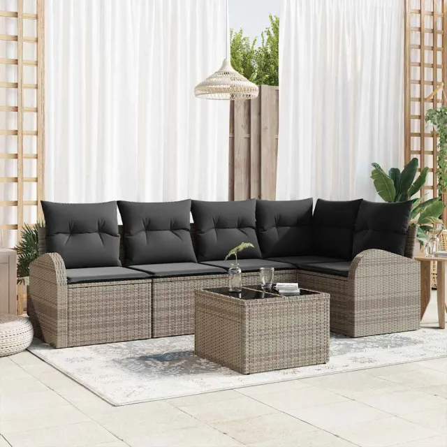 vidaXL Tuinbankenset 6 st Grijs poly rattan, foto 2