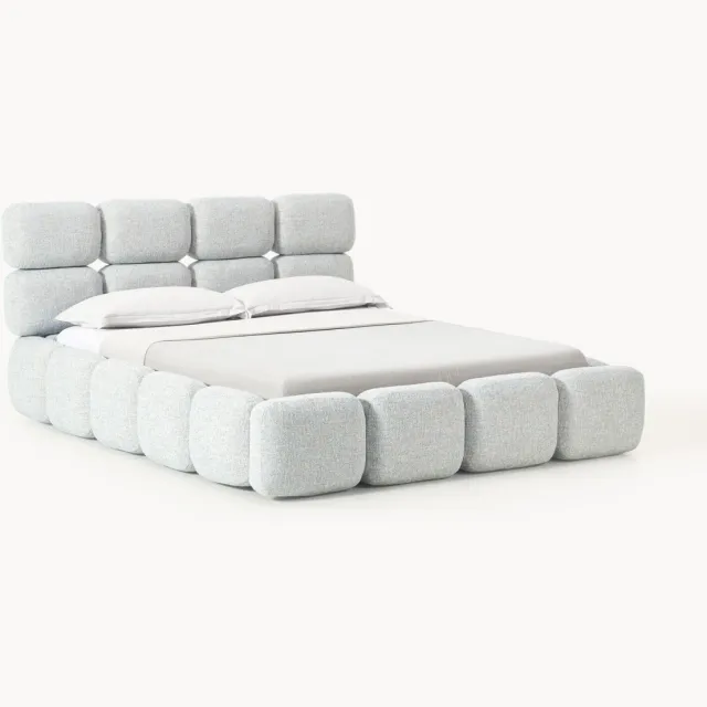 Westwing Collection Gestoffeerd bed Tayla van bouclé lichtblauw