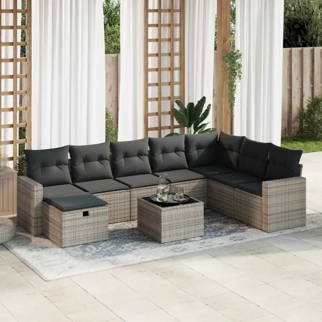 vidaXL 9-delige Loungeset met kussens poly rattan lichtgrijs grijs, foto 3