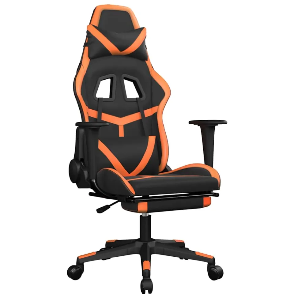 vidaXL Massage gamestoel met voetensteun kunstleer zwart en oranje