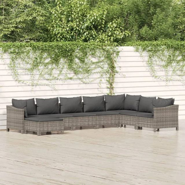 vidaXL 8-delige Loungeset met kussens poly rattan grijs, foto 2