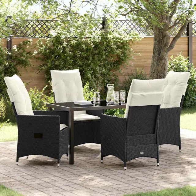 vidaXL Tuin eettafelset 5 st Zwart poly rattan