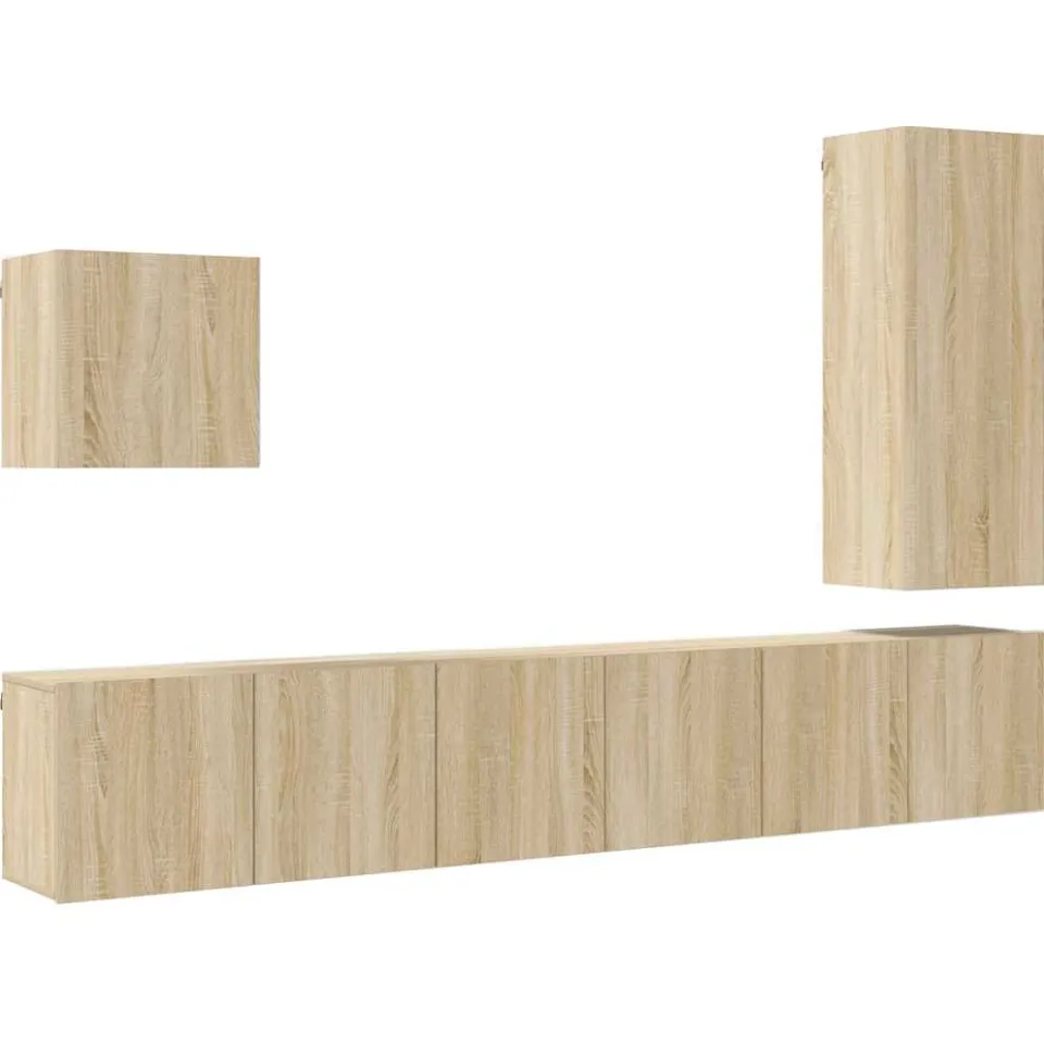 vidaXL 5-delige Tv-wandmeubelset bewerkt hout sonoma eikenkleurig Bruin