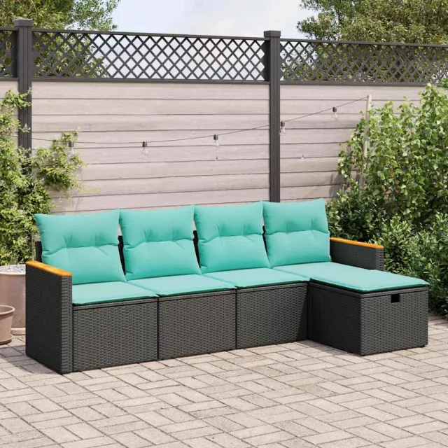 vidaXL 5-delige Loungeset met kussens poly rattan zwart, foto 2