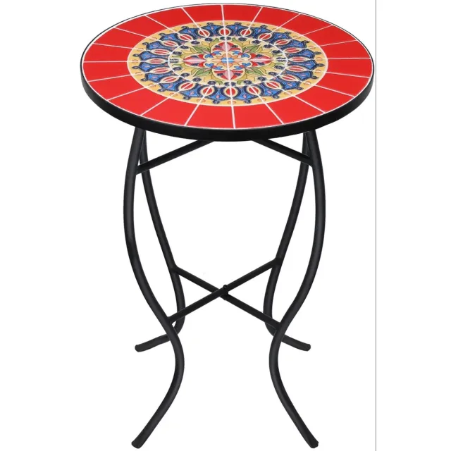 MOLHAUS Bistrotafel - Tuintafel - Bijzettafel - Boho Mozaïek - Ø36 cm Rood
