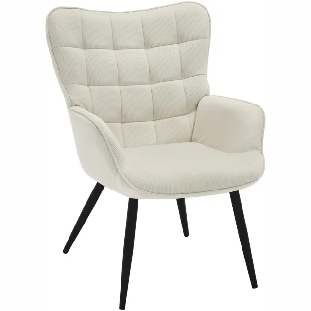 Klarven Loungestoel Corduroy Beige - Loungestoel Slaapkamer - Fauteuil - Lounge Chair - Wingback Design, Diepe Zit voor Optimaal Comfort - Draagvermogen 150 kg - B63xd68xh87cm