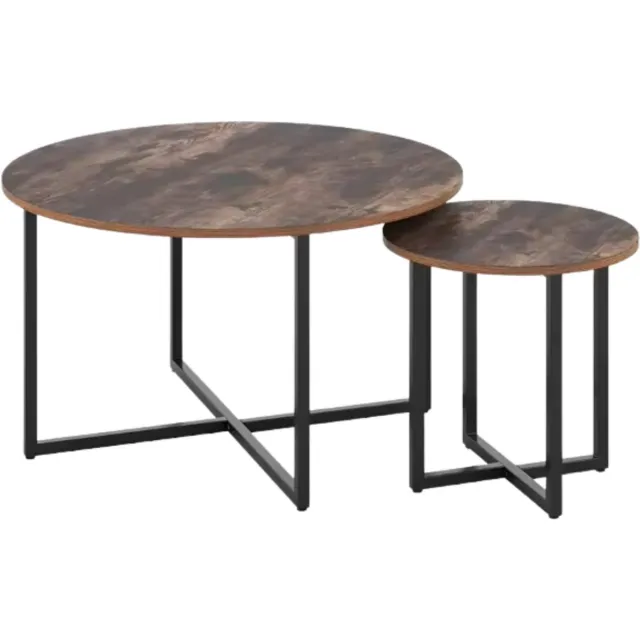 Bolt Edge Salontafel - Bijzettafels - 2 stuks - Voor Woonkamer - Vintage Bijzettafel van Hout met Metalen Poten - Middentafel 80cm x 42cm - Bruin
