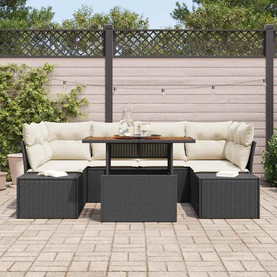 vidaXL Tuin Sofa Set 7 st Zwart Poly riet, foto 2