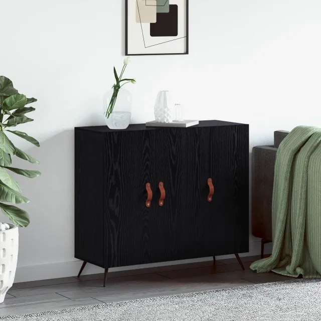 vidaXL Dressoir Zwart Eiken 89,5 x 34 x 80 cm Bewerkt hout, foto 2