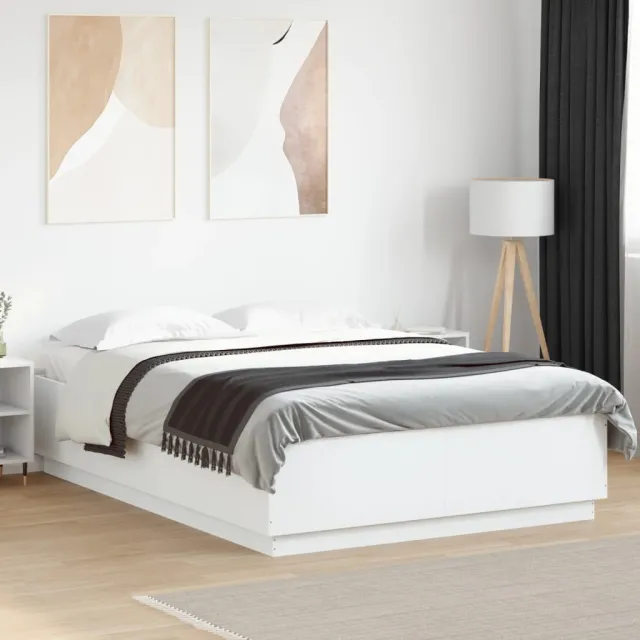 vidaXL Bedframe met LED-verlichting bewerkt hout wit 150x200 cm