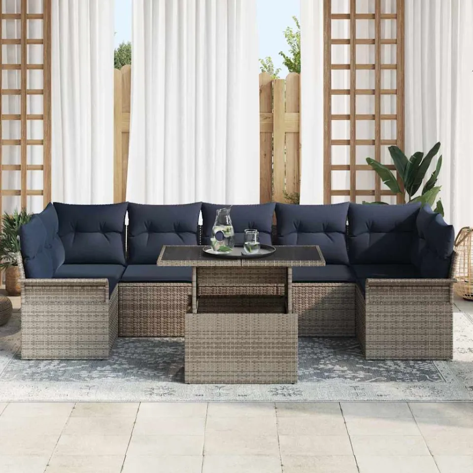 vidaXL Tuin Sofa Set 8 st Grijs poly rattan, foto 3
