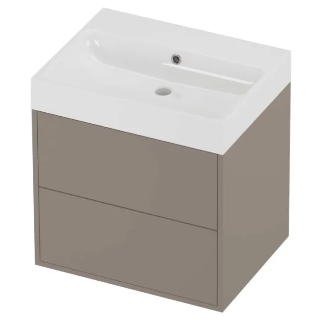 Proline Podium Badmeubelset Polystone Loft 2 Laden 60x46x62 cm Glans Wit Clay Beige